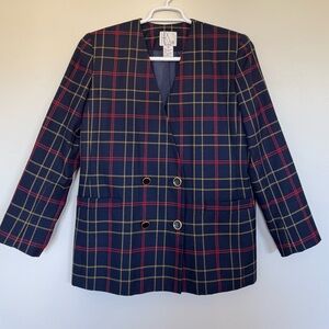 Vintage HBS LTD Plaid Christmas Holiday Coat Jacket Blazer Double Breasted Sz 10